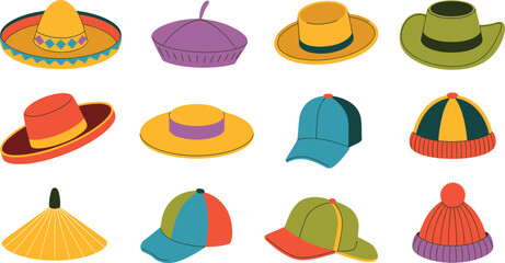 Colorful Cartoon Hat Collection Sombrero, Baseball Cap, Winter Beanie, Fashion Accessory Variety