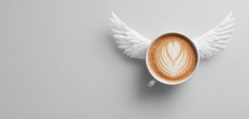 Coffee cup and spoon minimal composition on light background