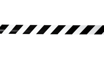 Black and white striped hazard warning tape running horizontally across the frame, isolated on a light gray background, symbolizing danger or restricted area.