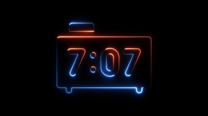 Neon alarm clock glowing 707 time digital display bright abstract background futuristic technology concept - Powered by Adobe