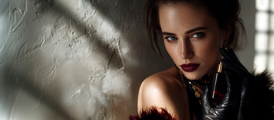 Cinematic Beauty Portrait - Luxury Perfume Burgundy - Editorial Art