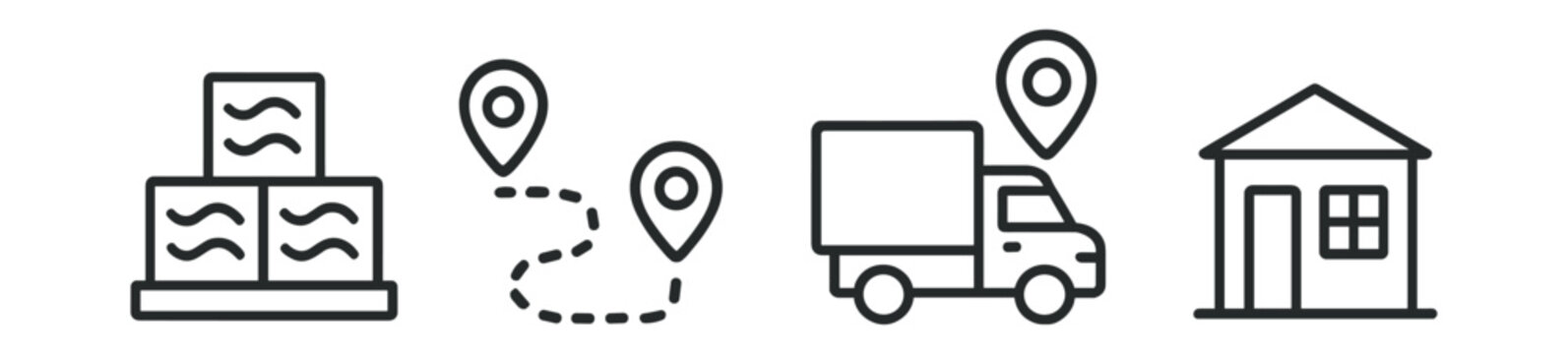 Series of icons depicting a truck, a house, and a building