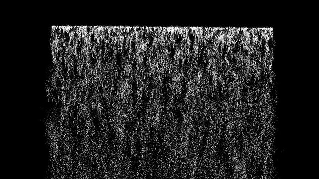 Realistic Waterfall Black Screen with Transparent Chroma Key Effect, Water Failing Down, heavy rain looping over black background. Isolated Rain Waterfall Loop on Black and green screen,