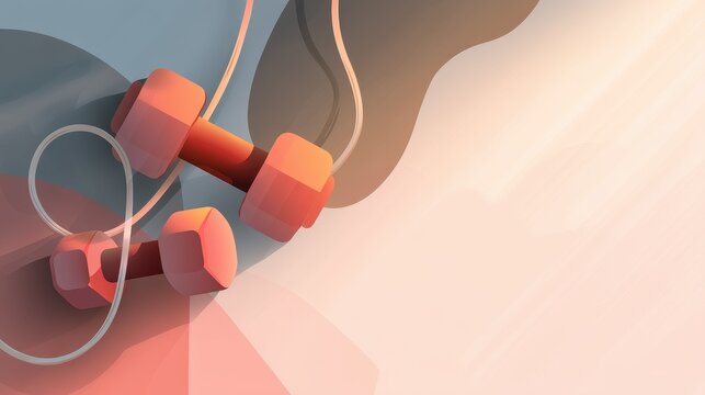 Two pink dumbbells on abstract background with soft flowing shapes for fitness and exercise