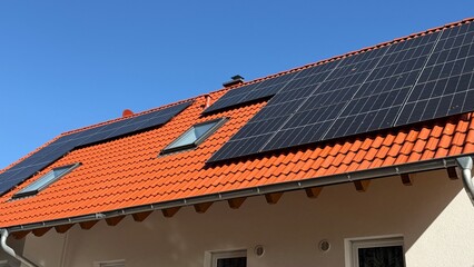 Modern house with solar panels and high energy efficiency