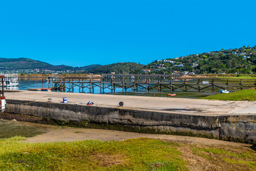 A view along jetties on Knysna Waterfront in South Africa in Springtime
