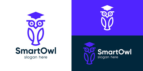 Creative simple smart owl logo template. Owl bird with graduation hat for education logo design vector illustration.