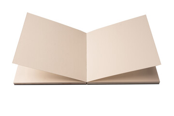 Open notebook with blank pages isolated on a white background.