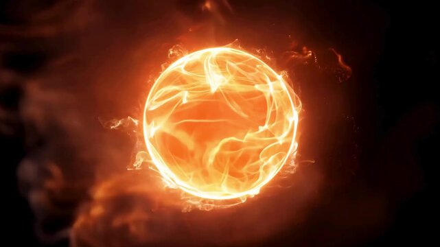 Dynamic, high-energy animation of an oval-shaped core enveloped in swirling red and orange flame-like energy on a dark background