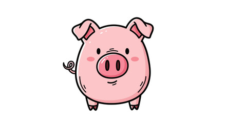 Fototapeta premium Cheerful pink piglet cartoon character with curly tail and happy expression illustration