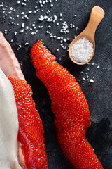 Red caviar (fish roe) of Sea Trout fish. Luxury food 