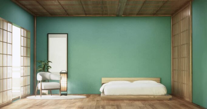 bed room mint color, japanese Minimalist style.3D rendering
