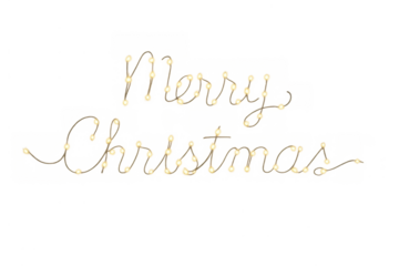 Merry christmas holiday lights creating festive script lettering illustration with glowing bulbs on transparent background