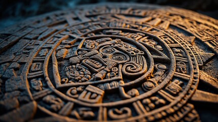 Close-up Aztec Sun Stone Carving Detail