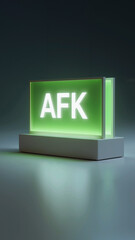 "AFK" (Away From Keyboard) banner on a neon-green signboard, lit by a crisp white backlight, clean studio background with dark gradient