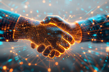 デジタル握手によるネットワーク連携　テクノロジーが象徴するビジネスと信頼の絆