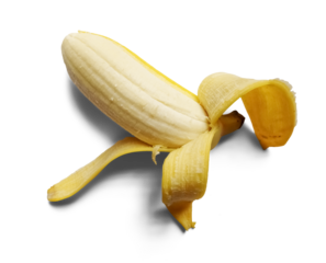 Isolated partially peeled banana