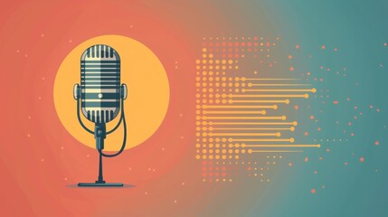 Vintage microphone with a colorful abstract background, symbolizing music and sound waves.