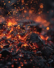 Ember Glow: An enchanting display of glowing embers, radiating warmth and energy against the dark backdrop.