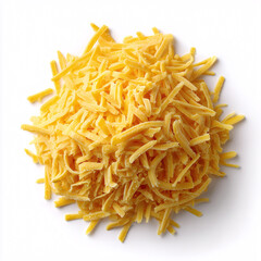 Fototapeta premium Grated cheese explosion: An inviting pile of golden, shredded cheese, with a delicious texture. Perfect for food related project and culinary artwork.