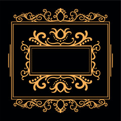 featuring a gold frame ornament design with a black background