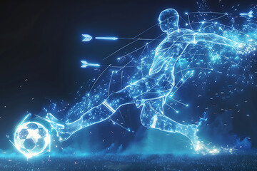 キネティックエネルギーを可視化したサッカー選手のデジタル動作解析ビジュアル