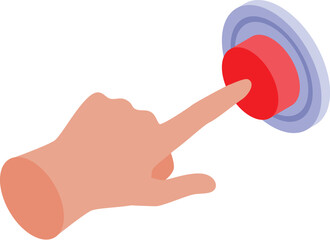 Finger pressing panic button, activating alarm system in isometric view