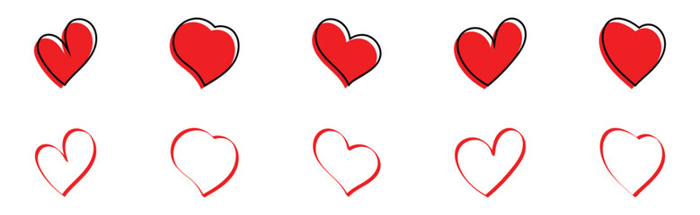 Isolated modern-graphical hand-made abstract heart icons set. Valentine-day special hand-made love shape icons. EPS 10. 