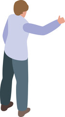 Businessman making thumbs up gesture, approving something behind him