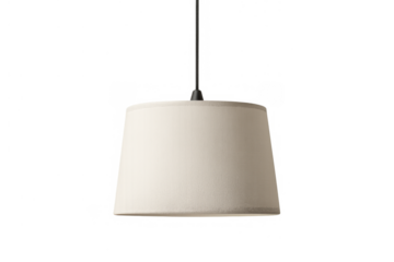 Pendant lamp hanging, modern home interior lighting fixture with white lampshade on transparent background