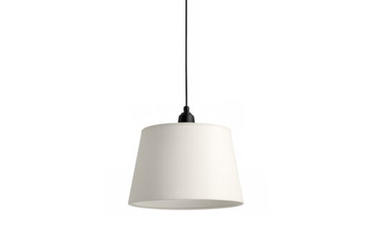 White pendant lamp offering modern lighting, suspended fixture for interior design and home decor on transparent background