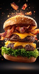Delicious Double Cheeseburger with Bacon and Lettuce.