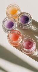 Colorful Face Masks in Clear Jars, Skincare Products, Beauty Products, Natural Cosmetics.