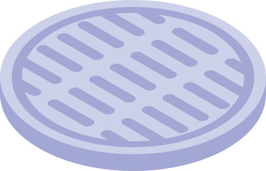 Isometric projection of a round metal manhole cover, a crucial part of urban infrastructure, ensuring safety and access to underground utilities
