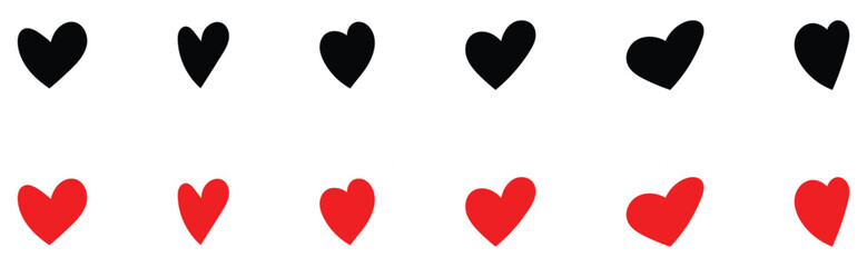  Abstract graphical doodle love icon drawing. Isolated Red and Black love heart icon set on white background. Modern hand-drawn valentines love icon set. EPS 10.