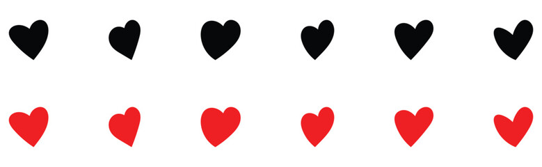  Abstract graphical doodle love icon drawing. Isolated Red and Black love heart icon set on white background. Modern hand-drawn valentines love icon set. EPS 10.