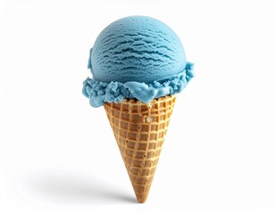 blue Ice Cream Cone Isolated on White Background