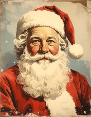 Vintage Santa Claus illustration in traditional red and white fur costume