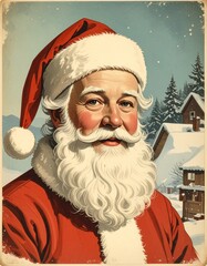 Vintage Santa Claus illustration in traditional red and white fur costume
