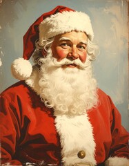 Vintage Santa Claus illustration in traditional red and white fur costume