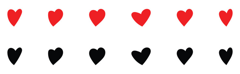  Abstract graphical doodle love icon drawing. Isolated Red and Black love heart icon set on white background. Modern hand-drawn valentines love icon set. EPS 10. 