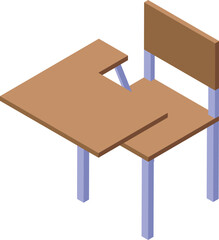 Wooden school desk chair combining seat and writing surface, providing a compact and integrated solution for student seating