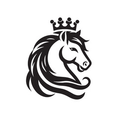 black and white horse wearing crown logo vector
