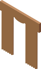 Isometric view of brown curtains hanging on curtain rod, home decor element for interior design projects