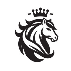 black and white horse wearing crown logo vector