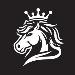 black and white horse wearing crown logo vector