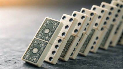 Miniature Domino Effect with Money Design on Blocks in Sequence