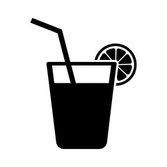 Minimalist Black Drink Icon with Straw and Citrus Slice Design