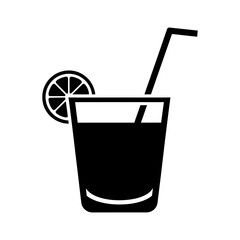 Black Silhouette Beverage Glass with Citrus Slice and Straw Icon