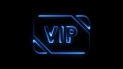 Glowing blue neon V I P card icon animation on black background exclusive access premium membership special privilege